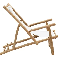 Mobilier De Jardin-vidaXL Chaise de terrasse Bambou et toile Blanc crème Blanc cr&egrave;me