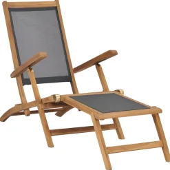 vidaXL Chaise de terrasse avec repose-pied Bois de teck solide Noir