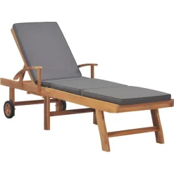 vidaXL Chaise longue avec coussin Bois de teck solide