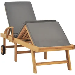 vidaXL Chaise longue avec coussin Bois de teck solide