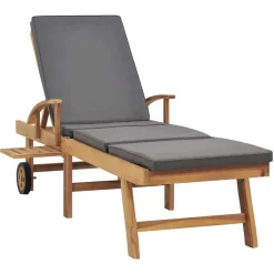 vidaXL Chaise longue avec coussin Bois de teck solide