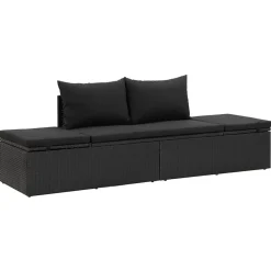 Mobilier De Jardin-vidaXL Chaise longue avec coussins Résine tressée Noir