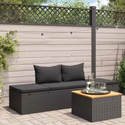 Mobilier De Jardin-vidaXL Chaise longue avec coussins Résine tressée Noir