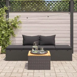 Mobilier De Jardin-vidaXL Chaise longue avec coussins Résine tressée Noir