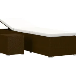 Mobilier De Jardin-vidaXL Chaise longue avec coussin et table à thé résine tressée Marron