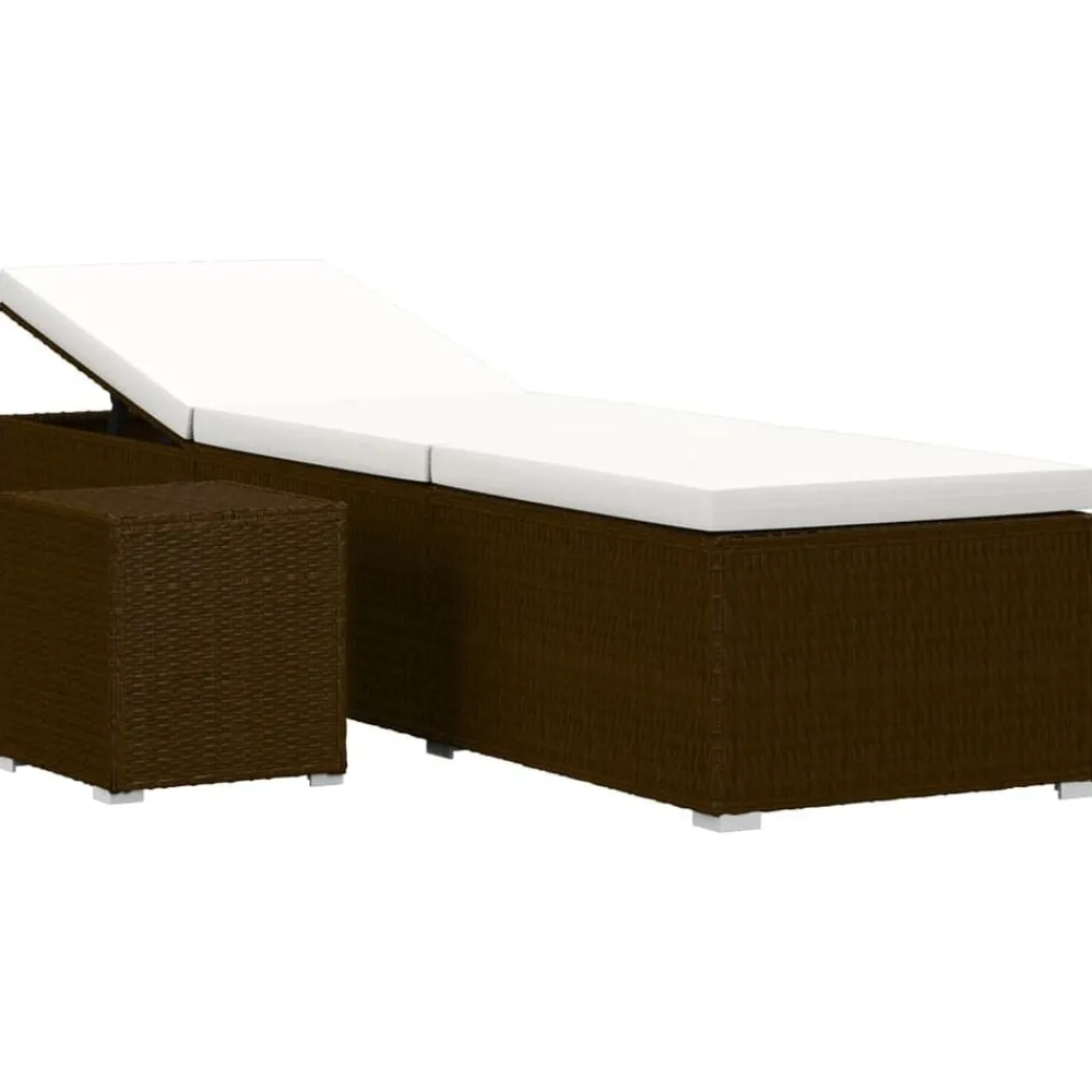 Mobilier De Jardin-vidaXL Chaise longue avec coussin et table à thé résine tressée Marron