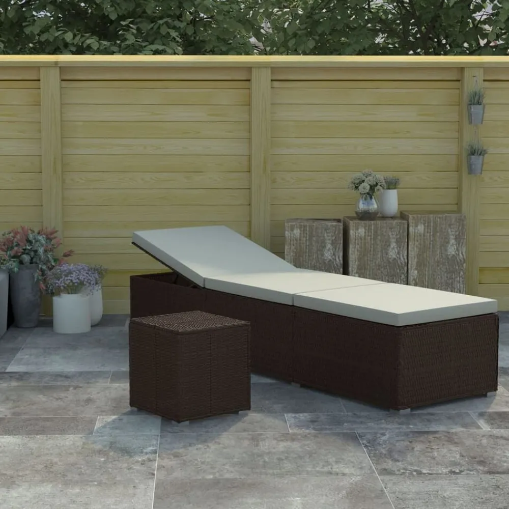 Mobilier De Jardin-vidaXL Chaise longue avec coussin et table à thé résine tressée Marron