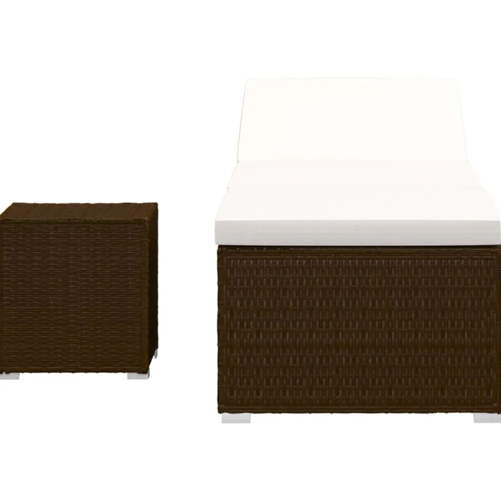 Mobilier De Jardin-vidaXL Chaise longue avec coussin et table à thé résine tressée Marron