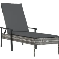 Mobilier De Jardin-vidaXL Chaise longue avec coussin gris résine tressée