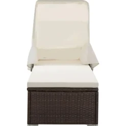 Mobilier De Jardin-vidaXL Chaise longue avec auvent et coussin résine tressée Marron