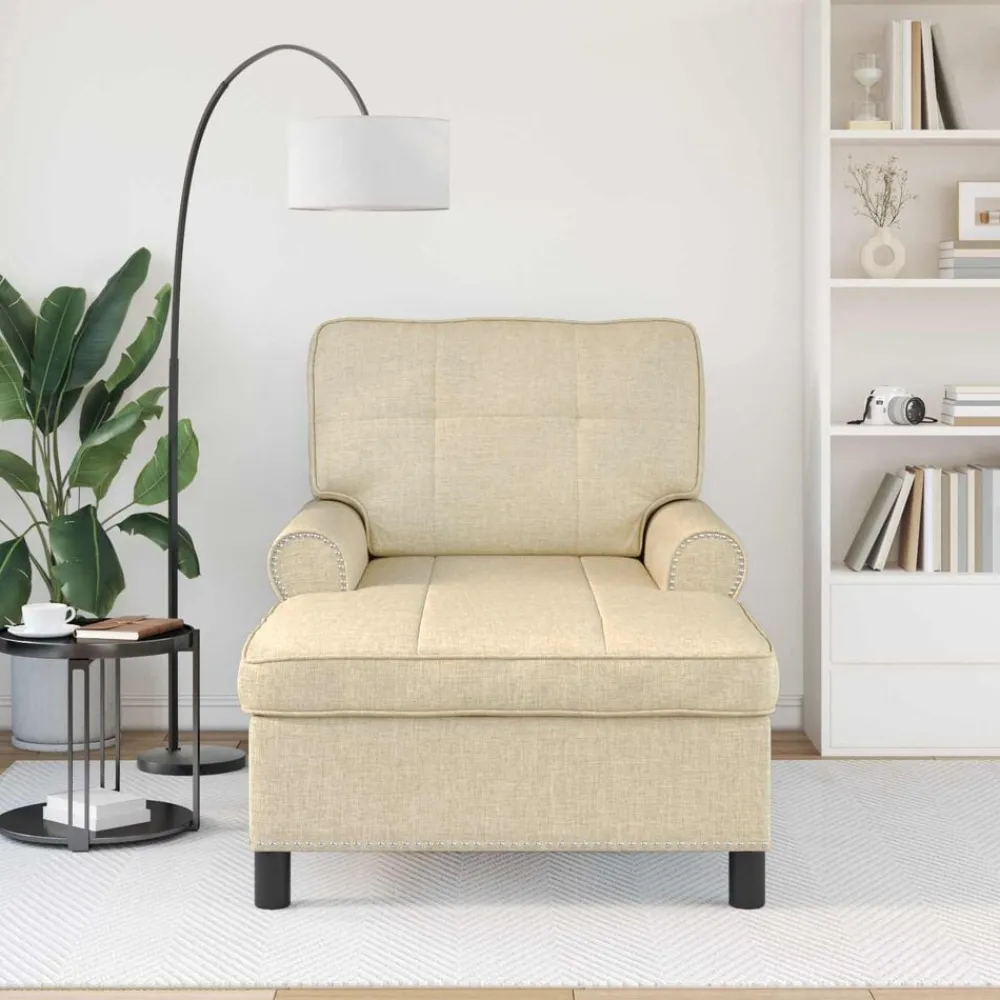 Fauteuils Et Chaises-vidaXL Chaise longue avec coussin Crème 91 x 157 x 91 cm tissu Crème