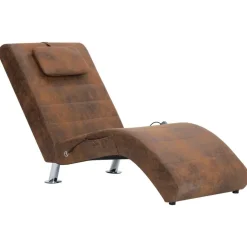 Fauteuils Et Chaises-vidaXL Chaise longue de massage avec oreiller Similicuir daim Marron