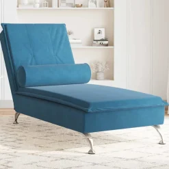 Fauteuils Et Chaises-vidaXL Chaise longue de massage avec traversin velours Bleu