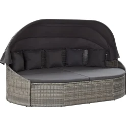 vidaXL Chaise longue d'extérieur avec auvent Résine tressée