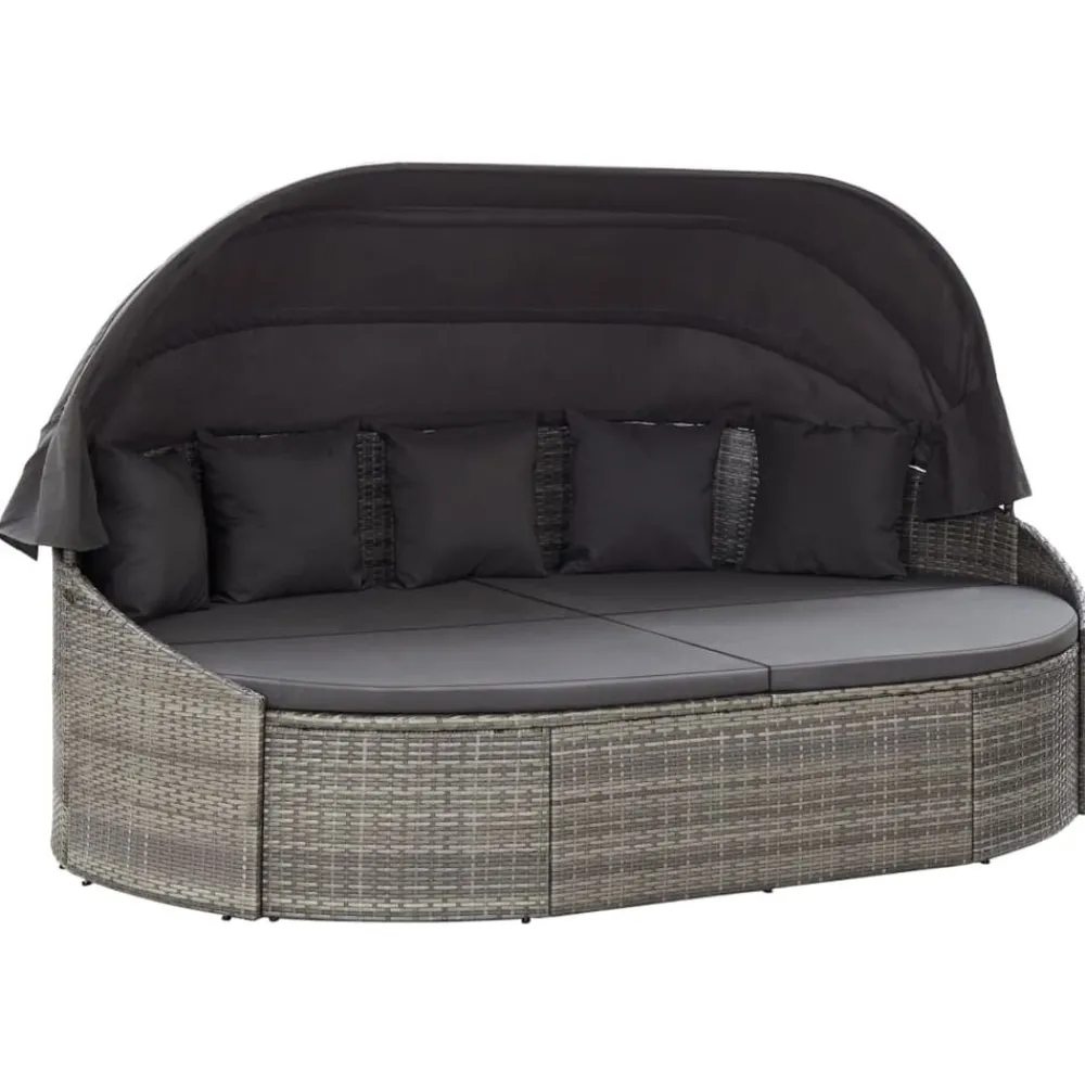 vidaXL Chaise longue d'extérieur avec auvent Résine tressée