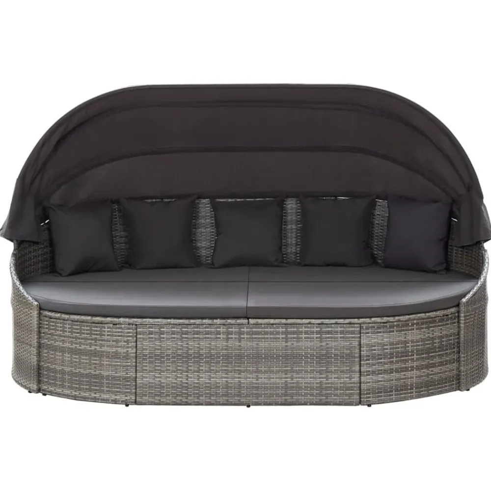 vidaXL Chaise longue d'extérieur avec auvent Résine tressée