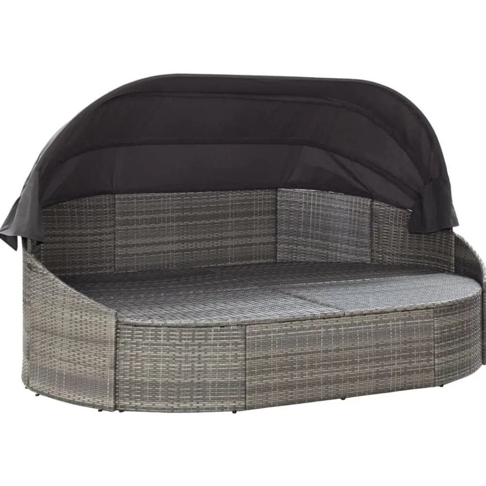 vidaXL Chaise longue d'extérieur avec auvent Résine tressée