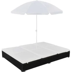 Mobilier De Jardin-vidaXL Chaise longue d'extérieur avec parasol Résine tressée Noir