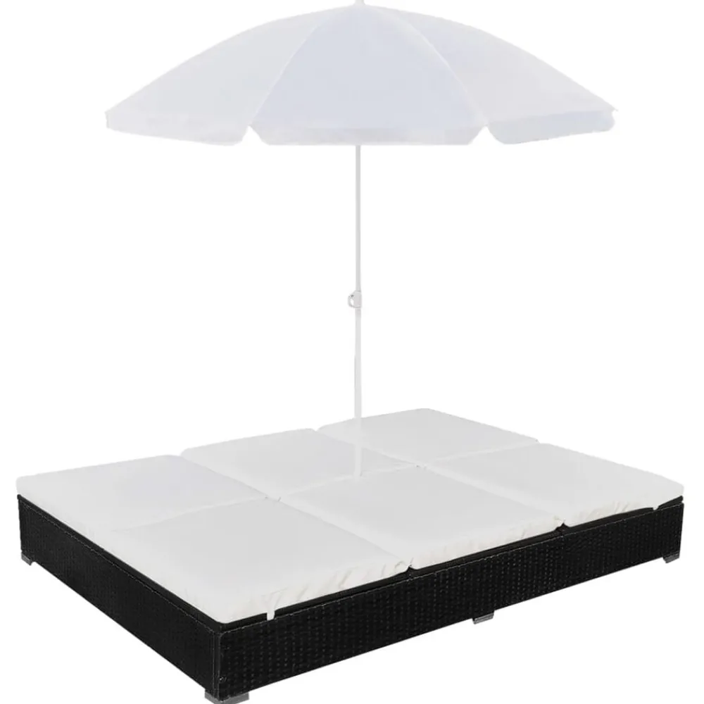 Mobilier De Jardin-vidaXL Chaise longue d'extérieur avec parasol Résine tressée Noir