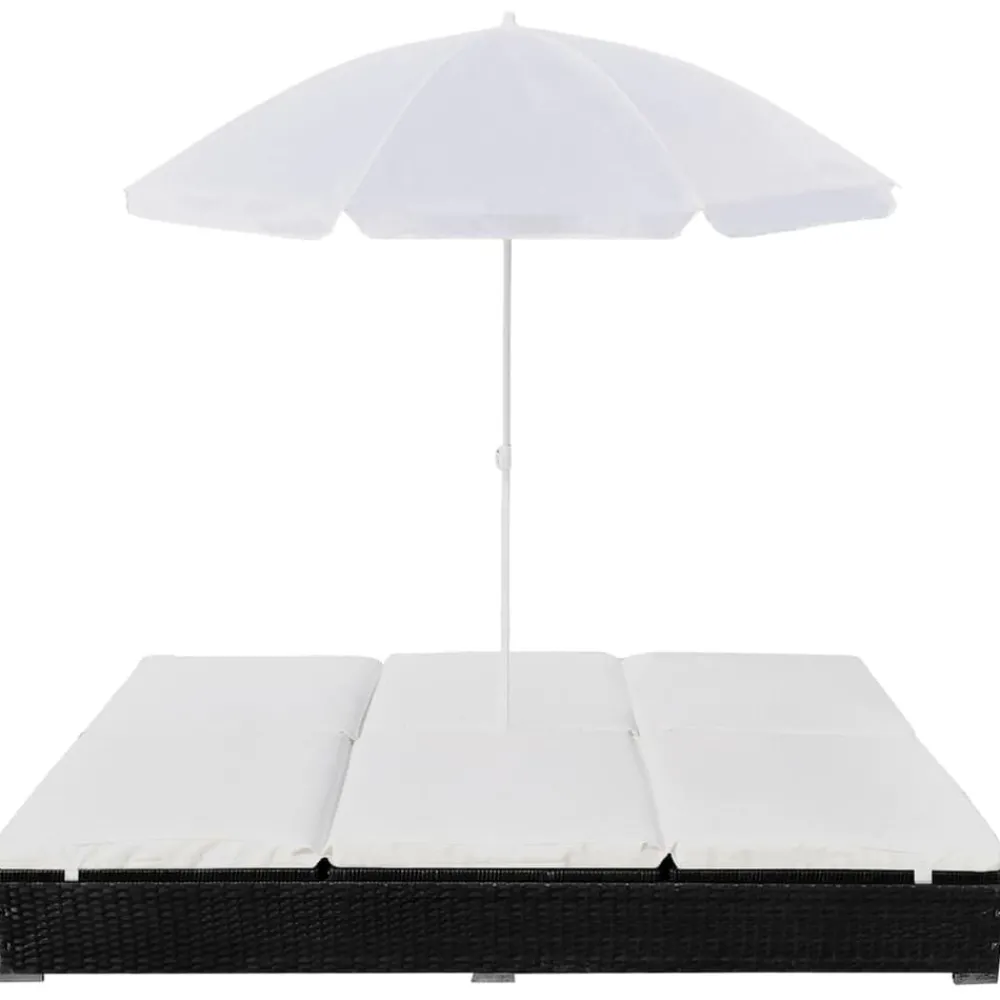 Mobilier De Jardin-vidaXL Chaise longue d'extérieur avec parasol Résine tressée Noir