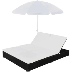 Mobilier De Jardin-vidaXL Chaise longue d'extérieur avec parasol Résine tressée Noir