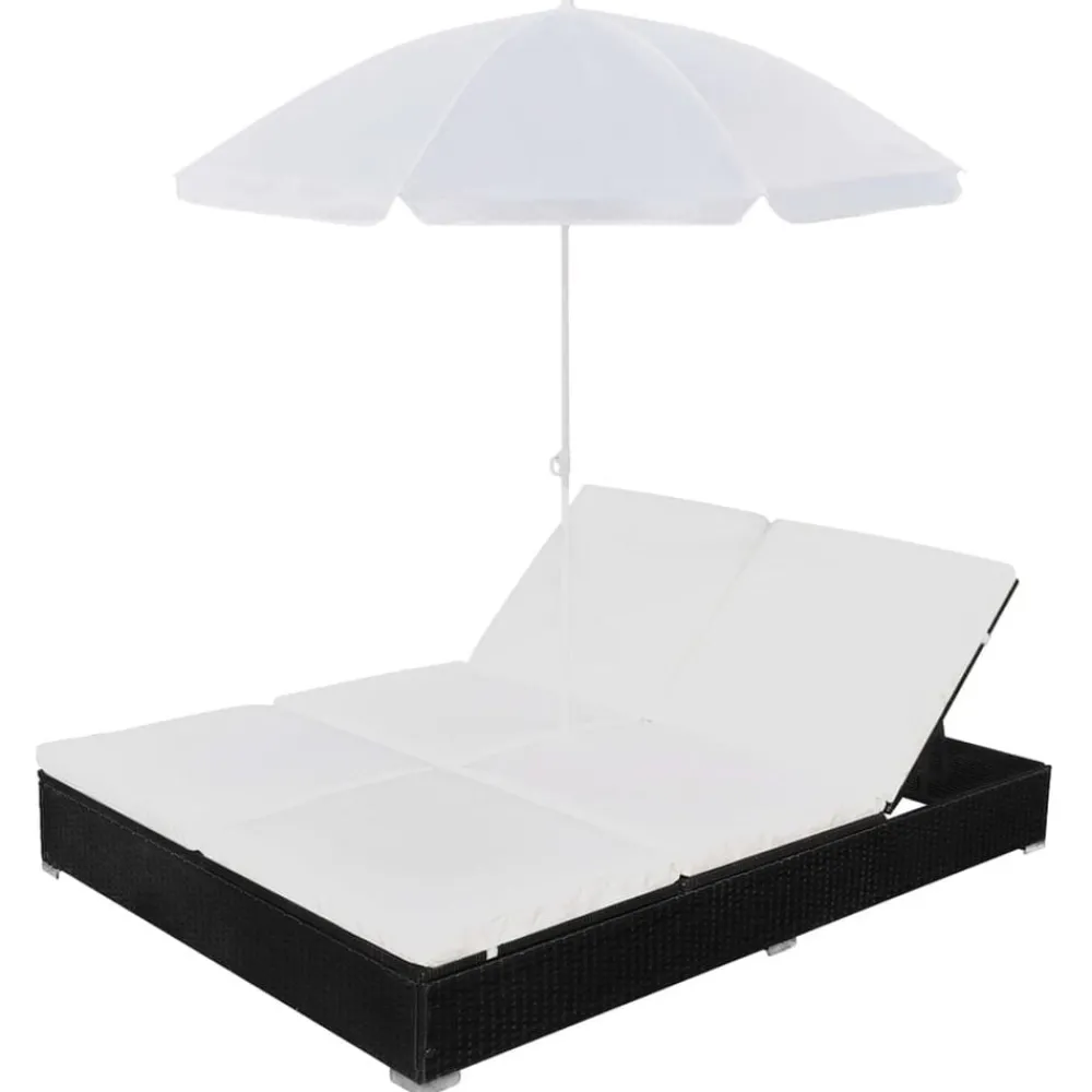 Mobilier De Jardin-vidaXL Chaise longue d'extérieur avec parasol Résine tressée Noir