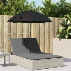 vidaXL Chaise longue double avec coussins et parasol rotin