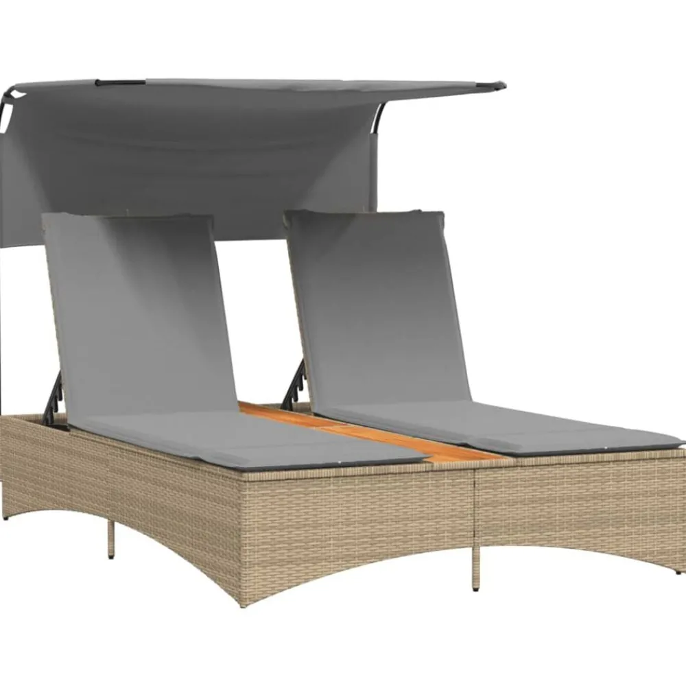 Mobilier De Jardin-vidaXL Chaise longue double et auvent et coussins mélange rotin Beige
