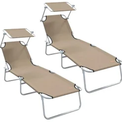 Mobilier De Jardin-vidaXL Chaise longue pliable avec auvent Acier Taupe