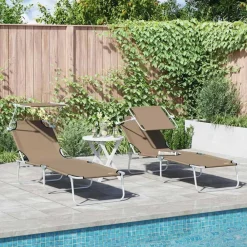 Mobilier De Jardin-vidaXL Chaise longue pliable avec auvent Acier Taupe