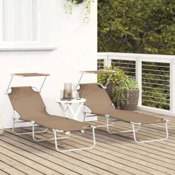 Mobilier De Jardin-vidaXL Chaise longue pliable avec auvent Acier Taupe