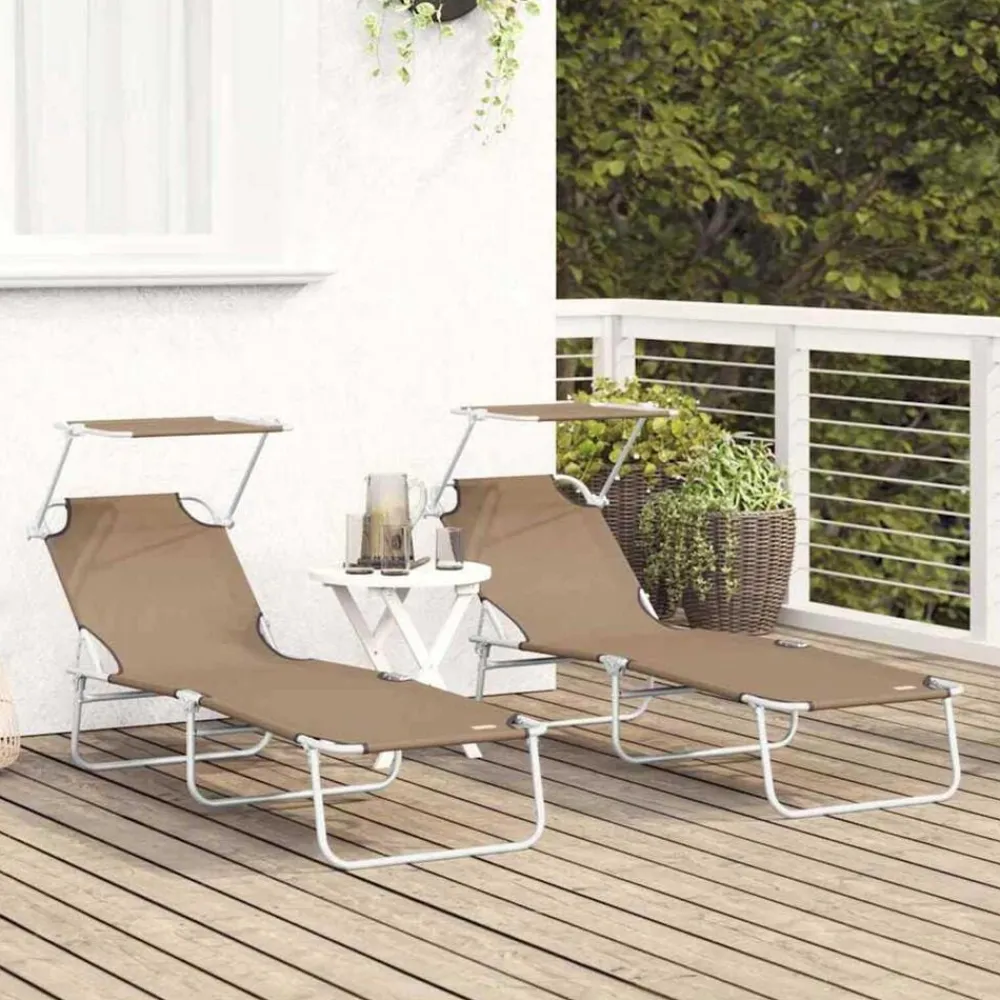 Mobilier De Jardin-vidaXL Chaise longue pliable avec auvent Acier Taupe