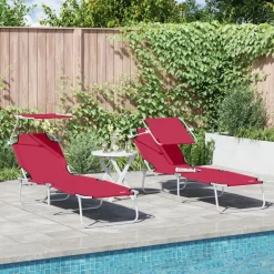 Mobilier De Jardin-vidaXL Chaise longue pliable avec auvent acier et tissu Rouge