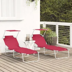 Mobilier De Jardin-vidaXL Chaise longue pliable avec auvent acier et tissu Rouge
