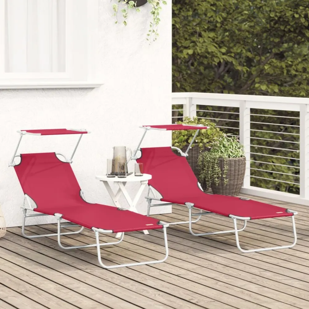 Mobilier De Jardin-vidaXL Chaise longue pliable avec auvent acier et tissu Rouge
