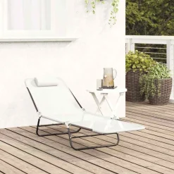 Mobilier De Jardin-vidaXL Chaise longue pliante Crème 182 x 55 x 85,5 cm Textilène Cr&egrave;me