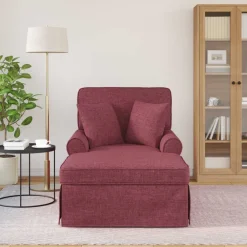 Fauteuils Et Chaises-vidaXL Chaise lounge avec jupe avec coussin 3 pcs tissu Bordeaux