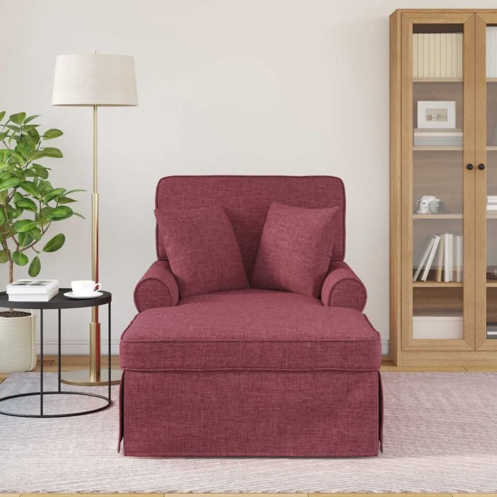 Fauteuils Et Chaises-vidaXL Chaise lounge avec jupe avec coussin 3 pcs tissu Bordeaux