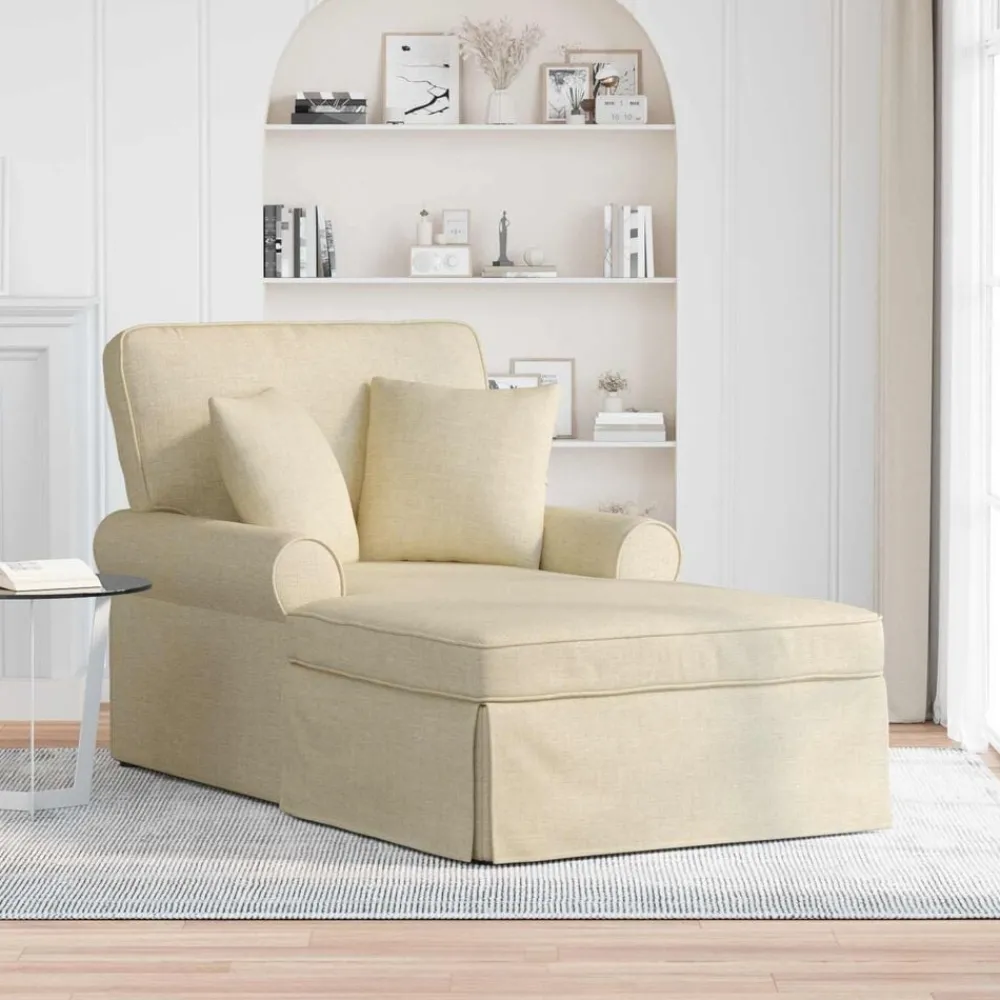 Fauteuils Et Chaises-vidaXL Chaise lounge avec jupe avec coussin 3 pcs Crème tissu Crème