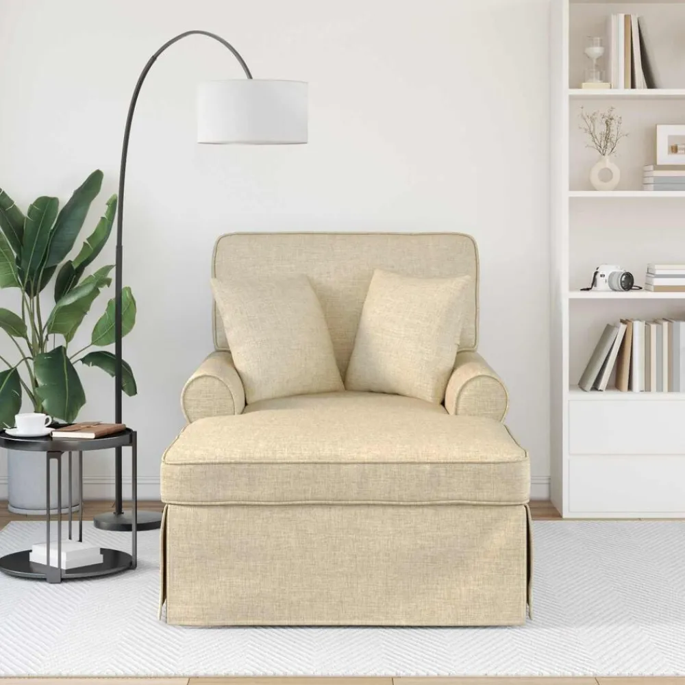 Fauteuils Et Chaises-vidaXL Chaise lounge avec jupe avec coussin 3 pcs Crème tissu Crème