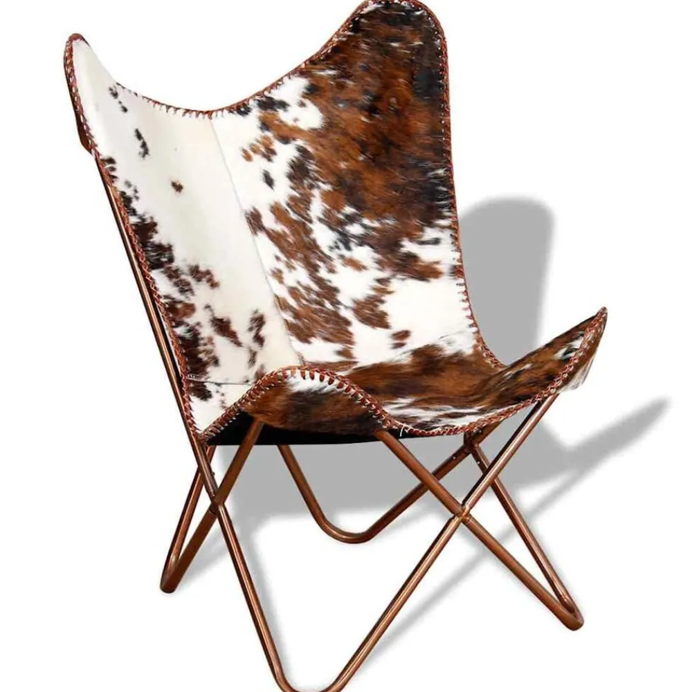 Fauteuils Et Chaises-vidaXL Chaise papillon cuir de vache Marron et blanc