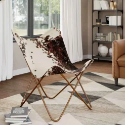 Fauteuils Et Chaises-vidaXL Chaise papillon cuir de vache Marron et blanc