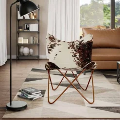 Fauteuils Et Chaises-vidaXL Chaise papillon cuir de vache Marron et blanc