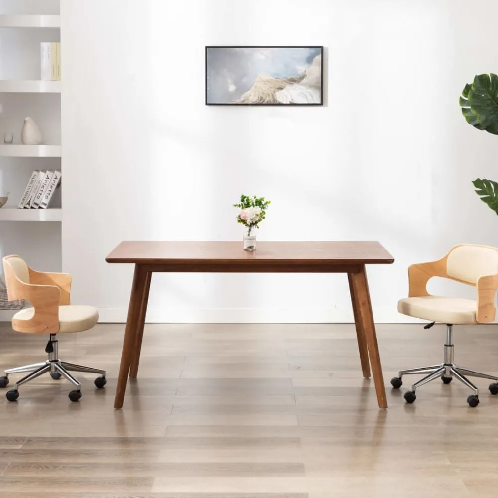 Fauteuils Et Chaises-vidaXL Chaise pivotante à manger Crème Bois courbé et Similicuir Crème