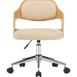 Meubles De Bureau-vidaXL Chaise pivotante de bureau Crème Bois courbé et similicuir Cr&egrave;me