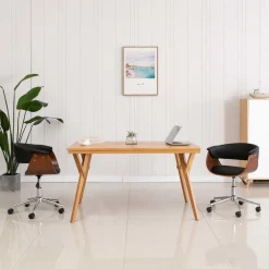 vidaXL Chaise pivotante de bureau Noir Bois courbé et similicuir