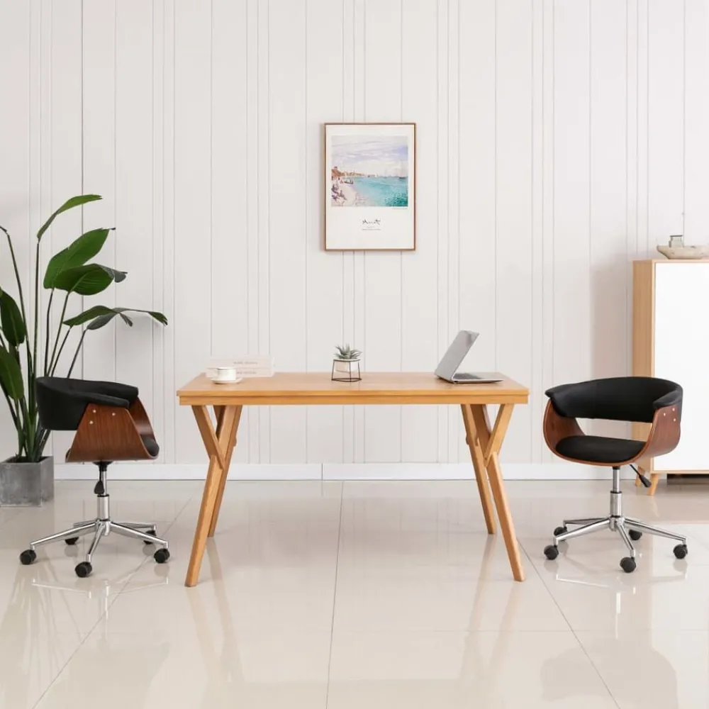 vidaXL Chaise pivotante de bureau Noir Bois courbé et similicuir