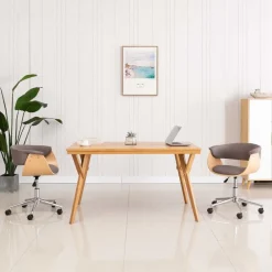Meubles De Bureau-vidaXL Chaise pivotante de bureau Bois courbé et tissu Taupe