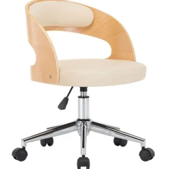 vidaXL Chaise pivotante de bureau Crème Bois courbé et similicuir