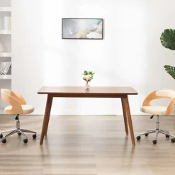 vidaXL Chaise pivotante de bureau Crème Bois courbé et similicuir